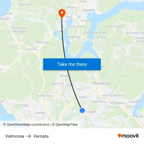 Valmorea to Vernate map