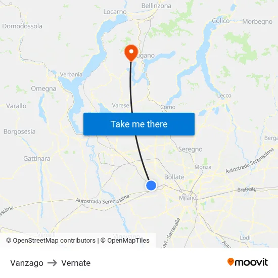 Vanzago to Vernate map
