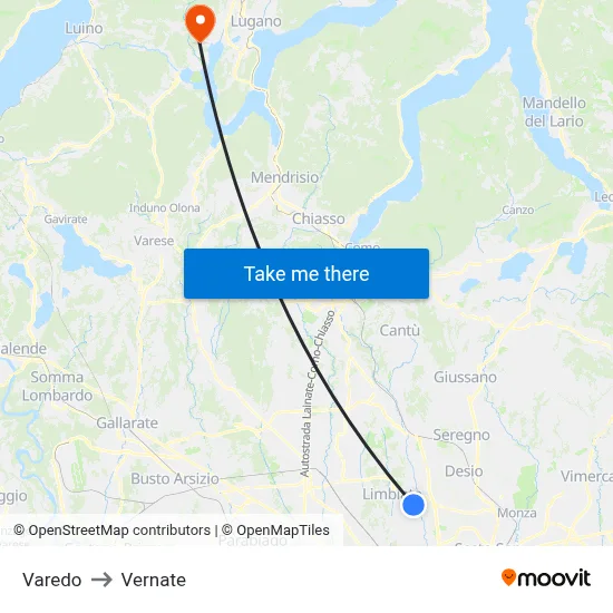 Varedo to Vernate map