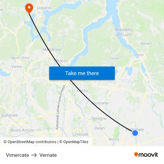 Vimercate to Vernate map