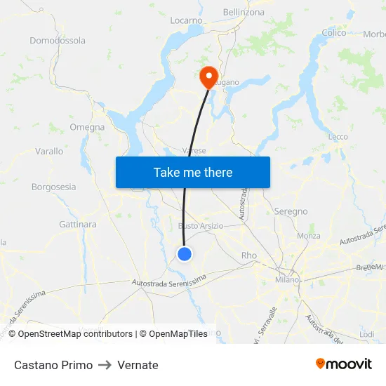 Castano Primo to Vernate map
