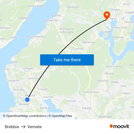 Brebbia to Vernate map