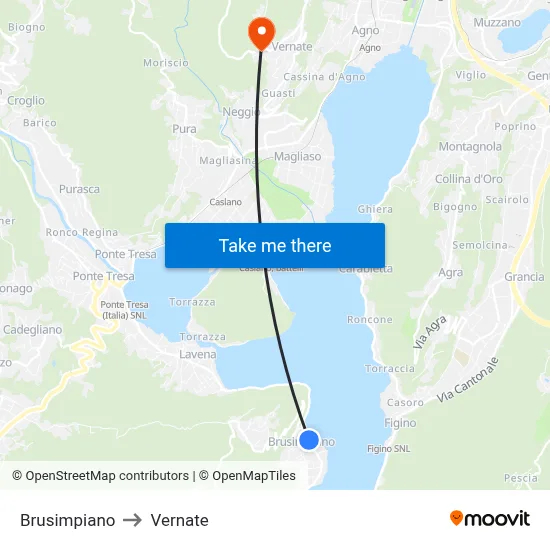 Brusimpiano to Vernate map