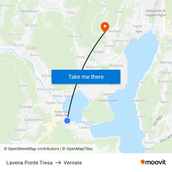 Lavena Ponte Tresa to Vernate map