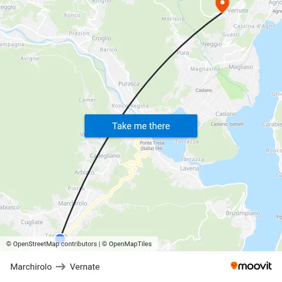 Marchirolo to Vernate map