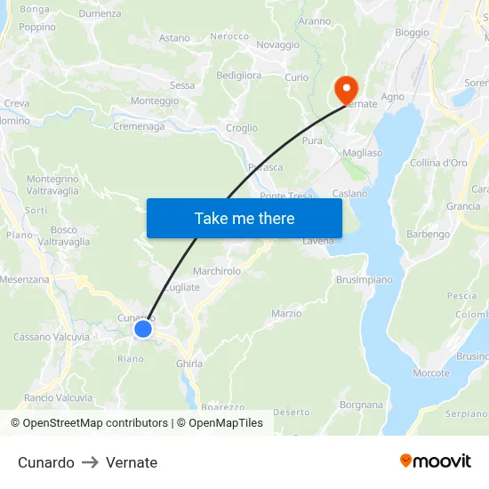 Cunardo to Vernate map