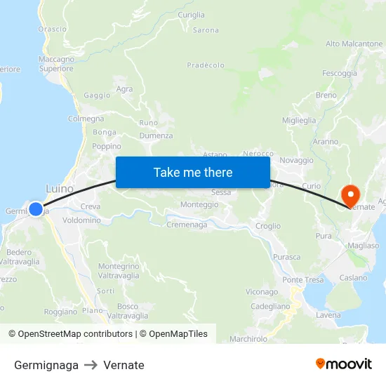 Germignaga to Vernate map