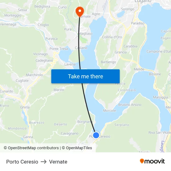 Porto Ceresio to Vernate map