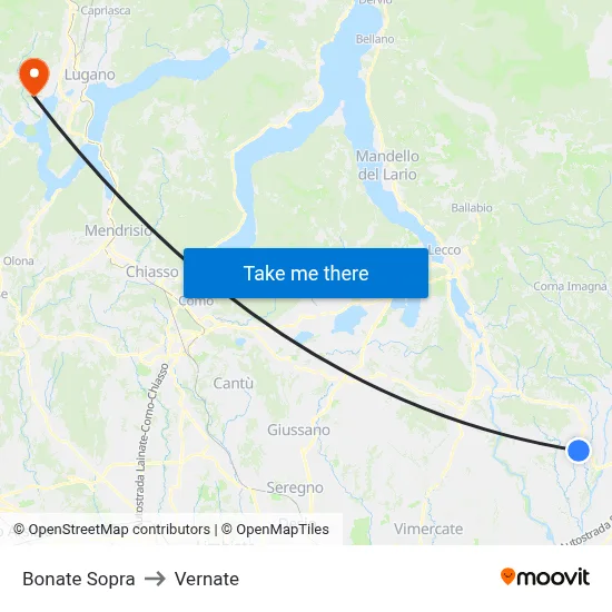 Bonate Sopra to Vernate map