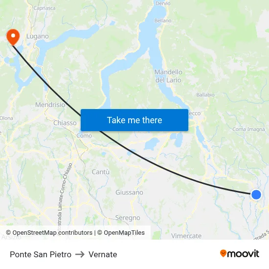 Ponte San Pietro to Vernate map