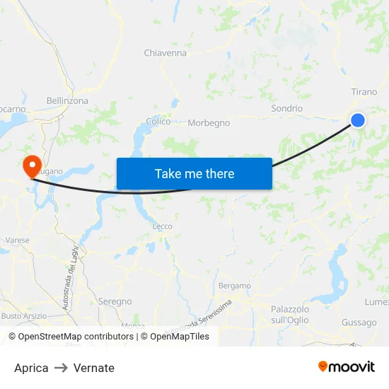 Aprica to Vernate map