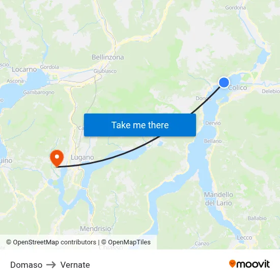 Domaso to Vernate map