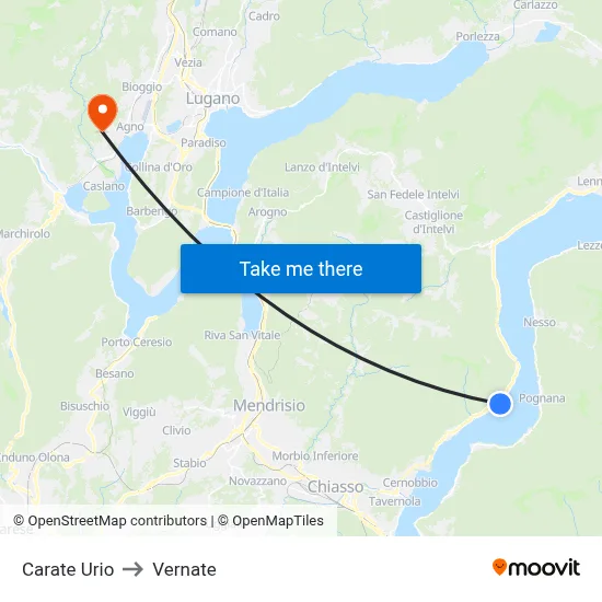 Carate Urio to Vernate map
