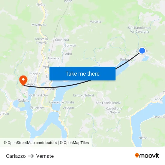 Carlazzo to Vernate map