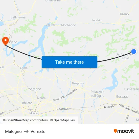 Malegno to Vernate map