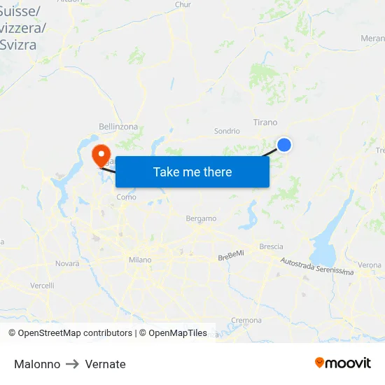 Malonno to Vernate map