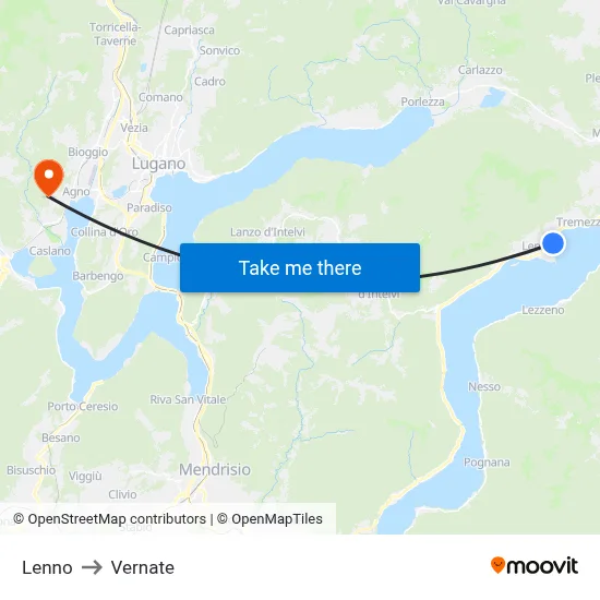 Lenno to Vernate map