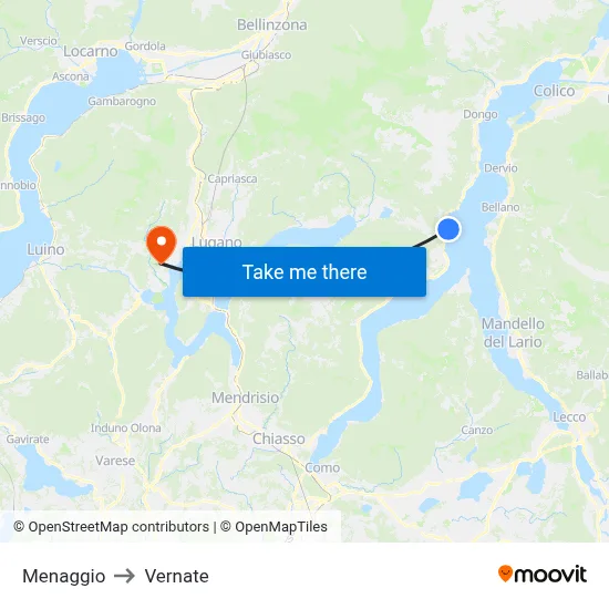 Menaggio to Vernate map