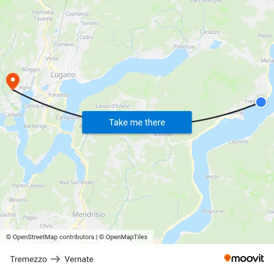 Tremezzo to Vernate map