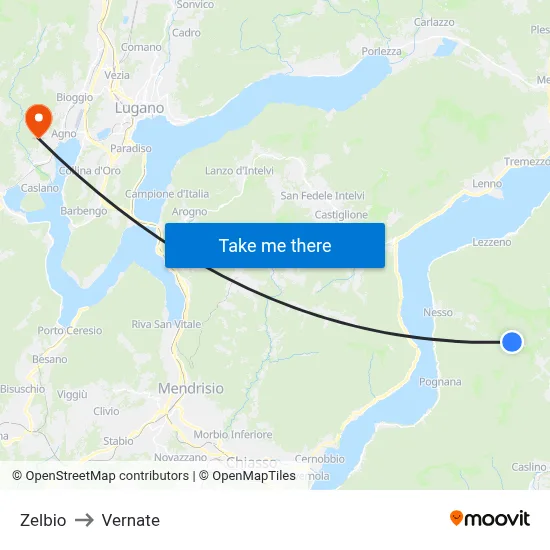 Zelbio to Vernate map