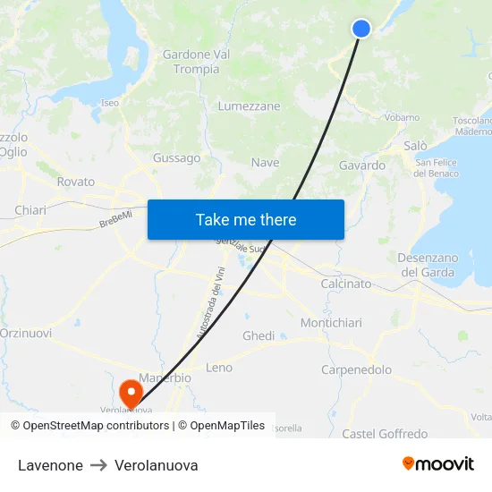 Lavenone to Verolanuova map