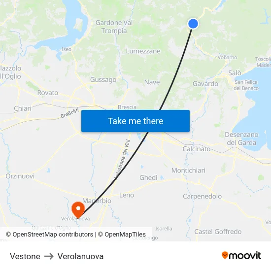 Vestone to Verolanuova map