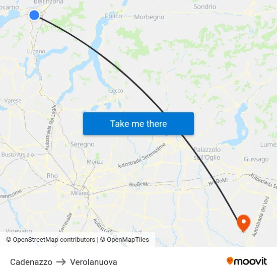 Cadenazzo to Verolanuova map