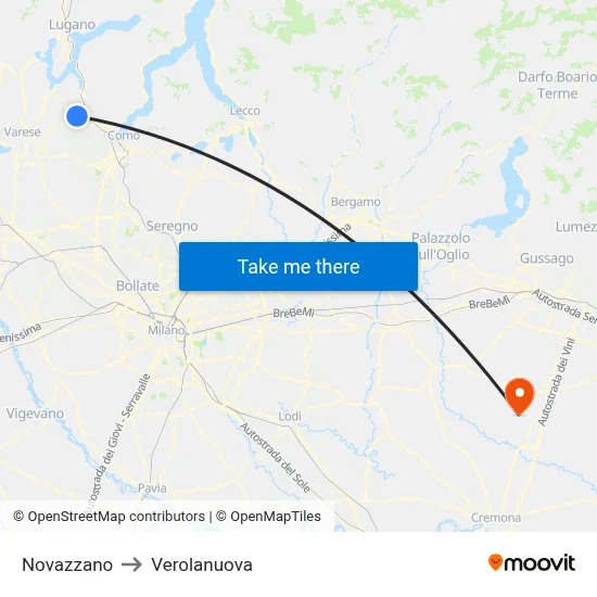 Novazzano to Verolanuova map