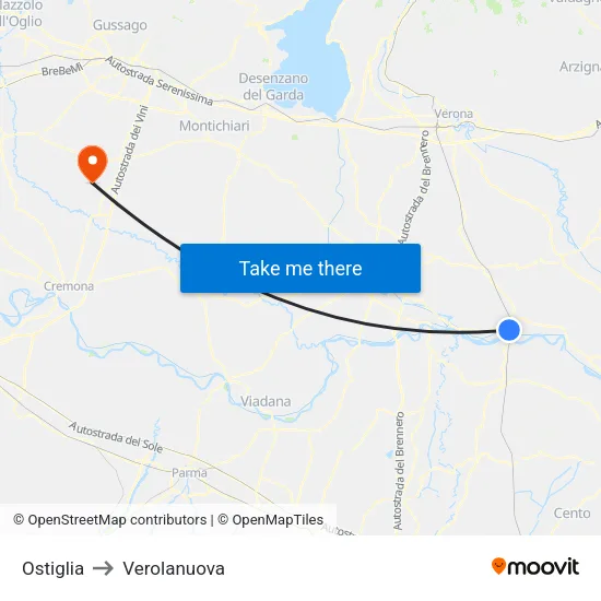 Ostiglia to Verolanuova map