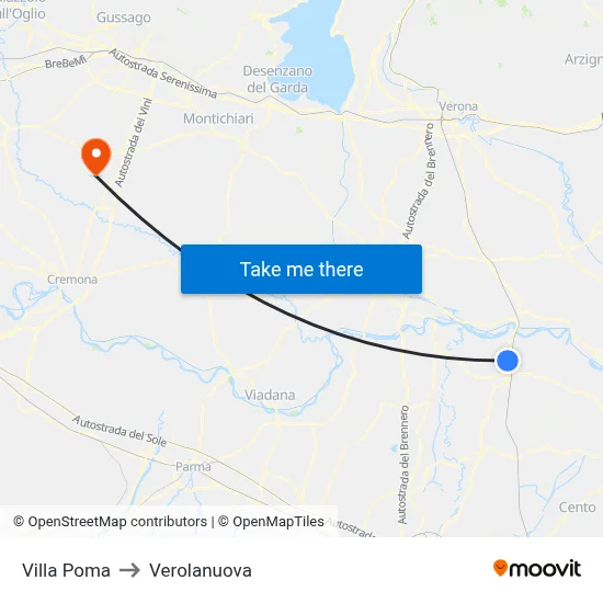 Villa Poma to Verolanuova map