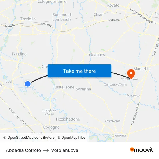 Abbadia Cerreto to Verolanuova map