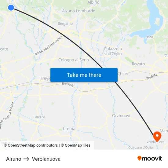 Airuno to Verolanuova map