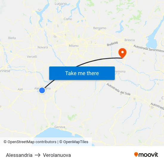Alessandria to Verolanuova map