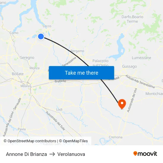 Annone di Brianza to Verolanuova map