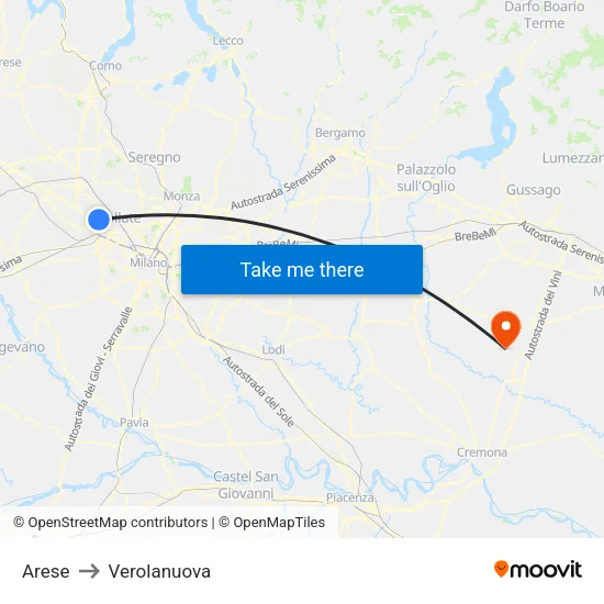 Arese to Verolanuova map
