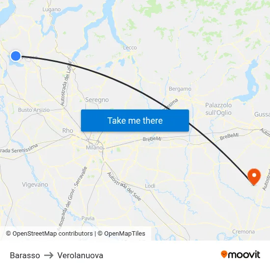 Barasso to Verolanuova map