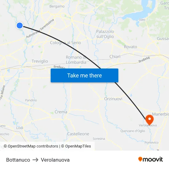 Bottanuco to Verolanuova map