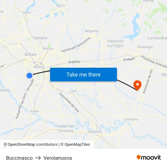 Buccinasco to Verolanuova map