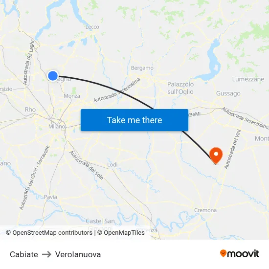 Cabiate to Verolanuova map