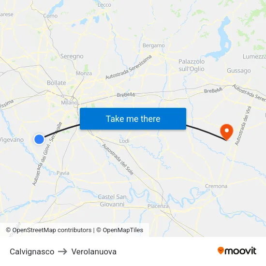 Calvignasco to Verolanuova map