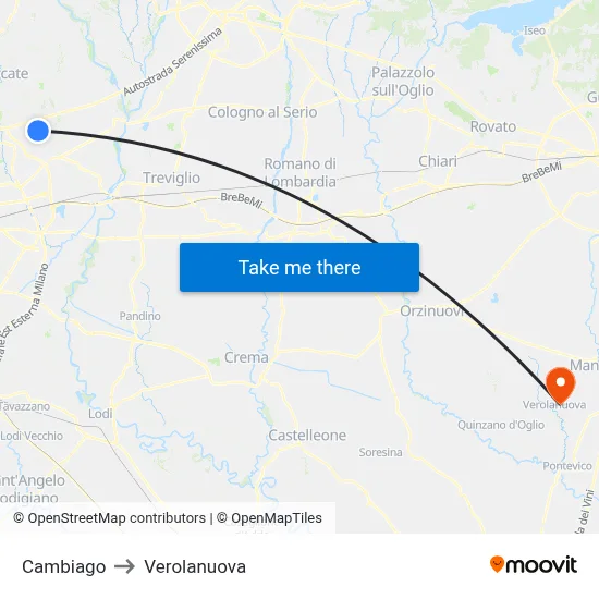 Cambiago to Verolanuova map