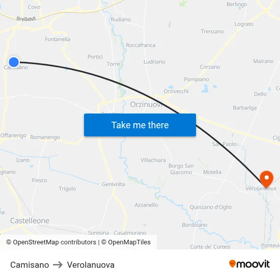 Camisano to Verolanuova map