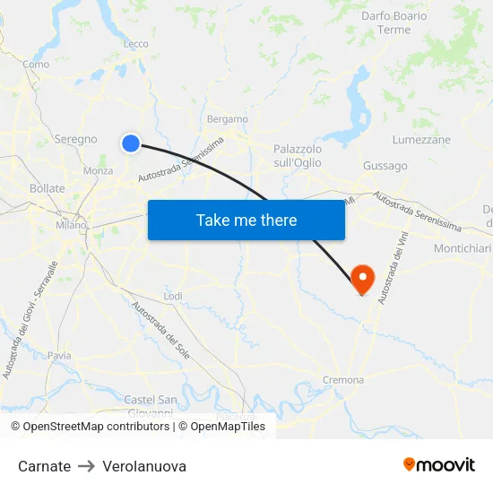 Carnate to Verolanuova map