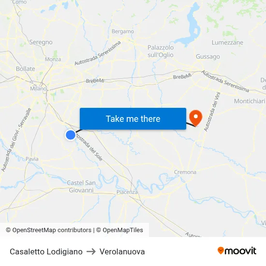 Casaletto Lodigiano to Verolanuova map