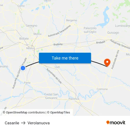 Casarile to Verolanuova map