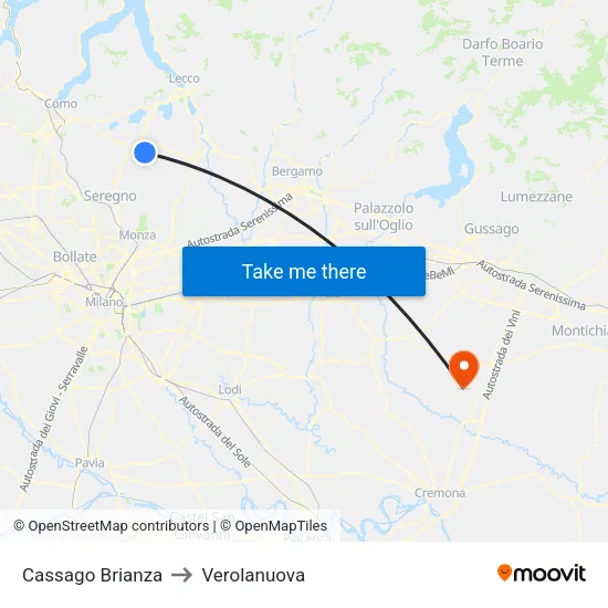 Cassago Brianza to Verolanuova map