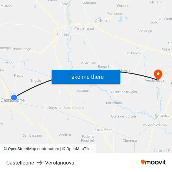 Castelleone to Verolanuova map