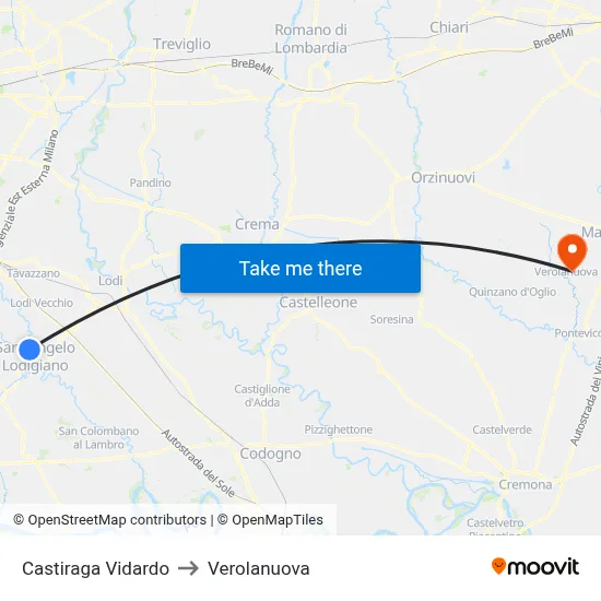 Castiraga Vidardo to Verolanuova map