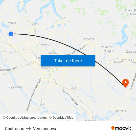 Castronno to Verolanuova map