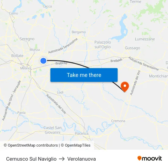 Cernusco Sul Naviglio to Verolanuova map
